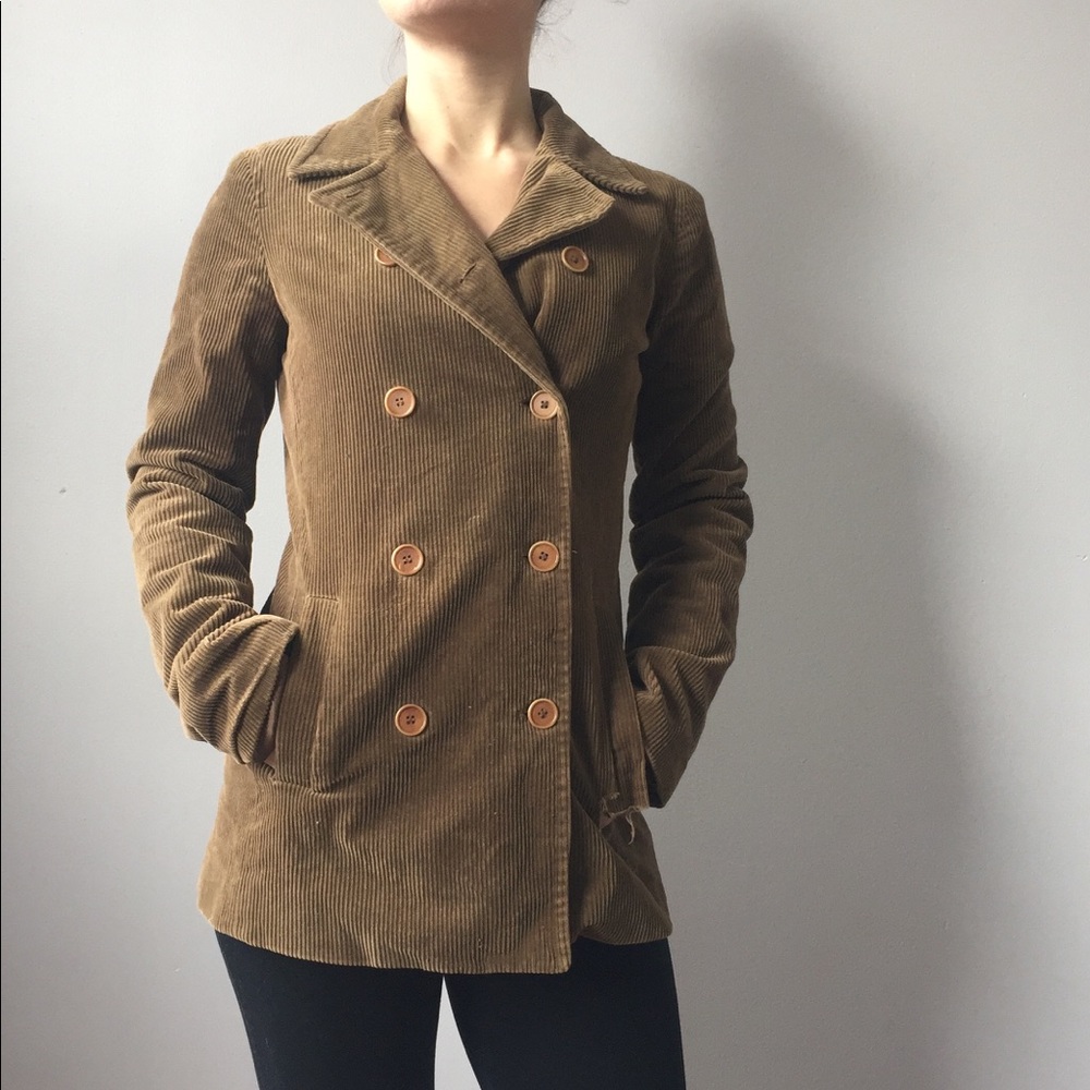 THEORY brown double breasted corduroy peacoat blazer jacket - S